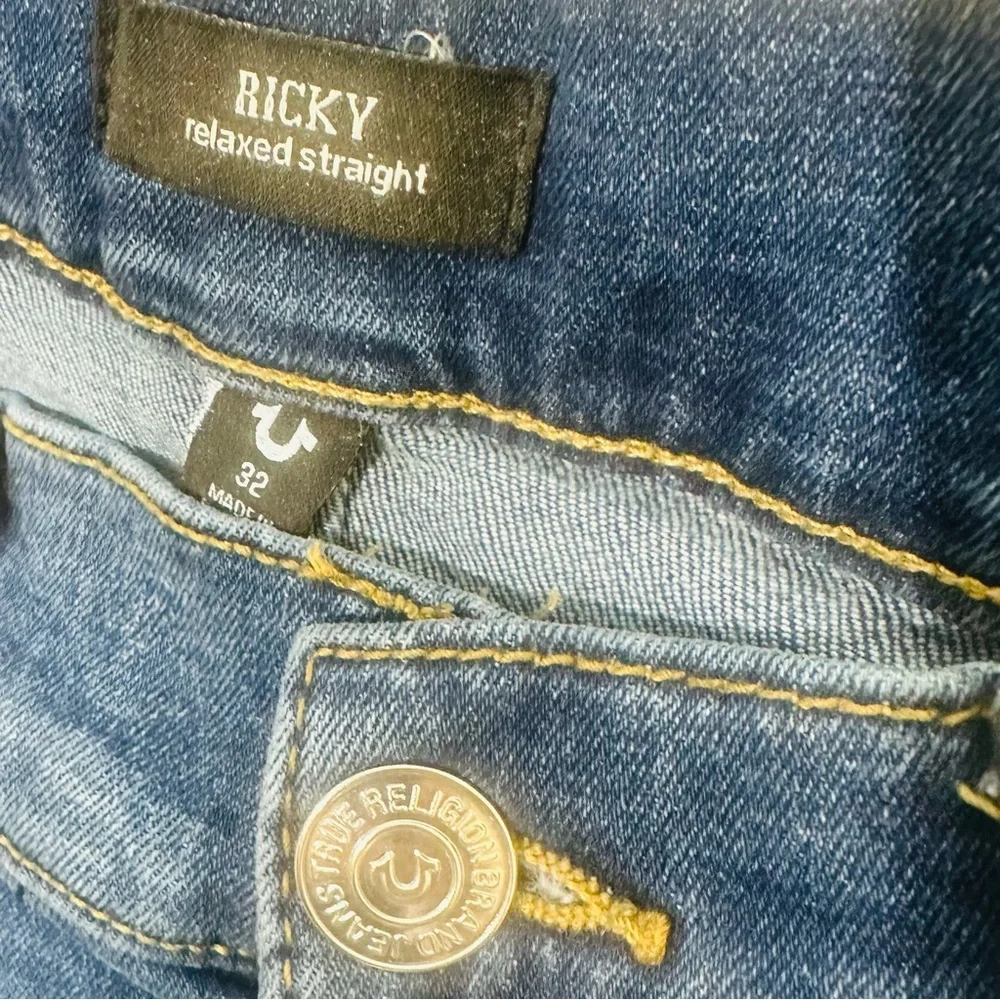 True Religion Ricky Relaxed Straight Jeans Sz 32 Button Pocket Flap American Y2K